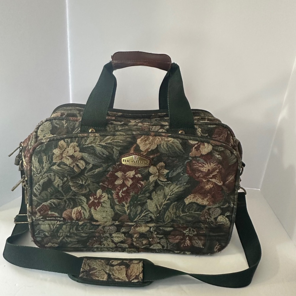 Ricardo Beverly Hills Santa Cruz Floral Tapestry Carry On Bag Green Burgundy